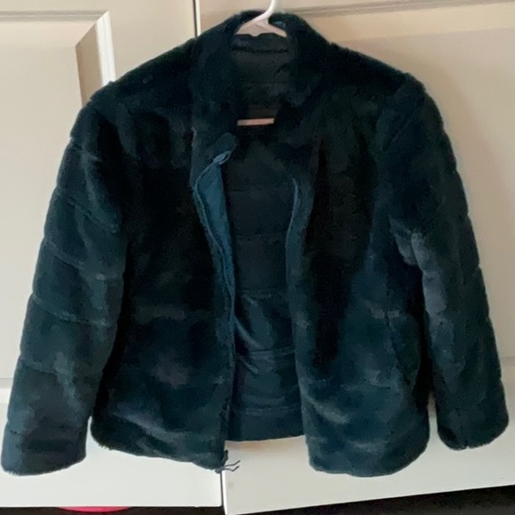 Reversible teal fuzzy coat EUC rarely worn - Picture 1 of 4